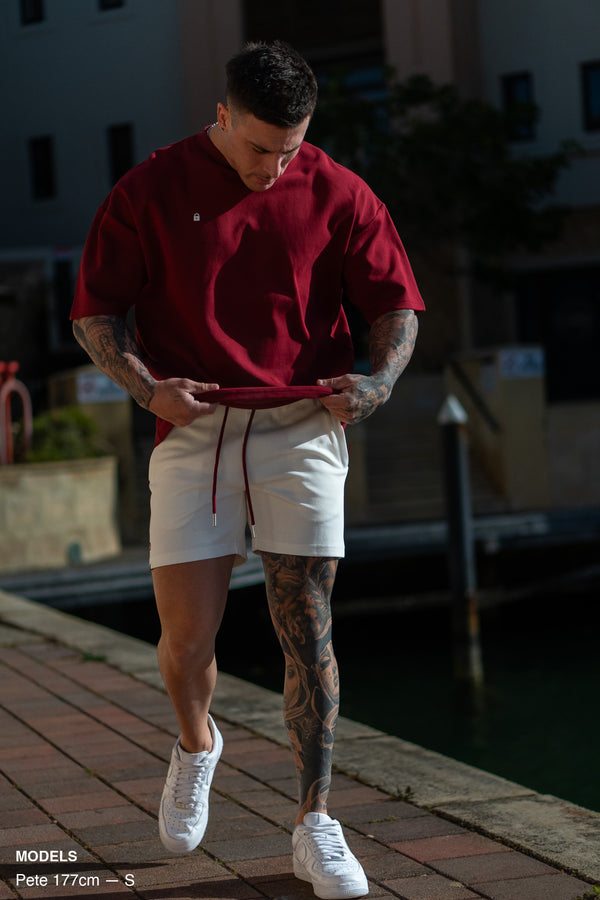 LIL LOCK SHORTS - SOFT WHITE ft. BLOOD RED