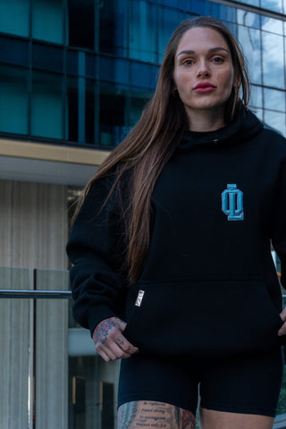 OL SERIES HOODIE - PITCH BLACK FT. ARCTIC BLUE - On Lock Apparel XS HOODIES