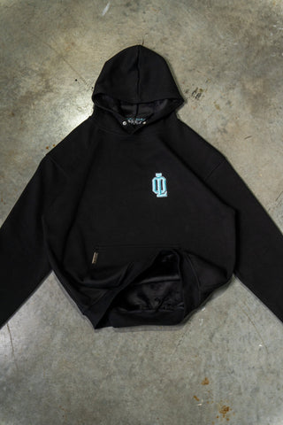 OL SERIES HOODIE - PITCH BLACK FT. ARCTIC BLUE - On Lock Apparel XS HOODIES