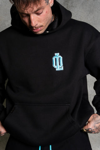 OL SERIES HOODIE - PITCH BLACK FT. ARCTIC BLUE - On Lock Apparel XS HOODIES