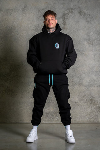 OL SERIES HOODIE - PITCH BLACK FT. ARCTIC BLUE - On Lock Apparel XS HOODIES