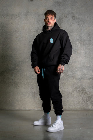 OL SERIES HOODIE - PITCH BLACK FT. ARCTIC BLUE - On Lock Apparel XS HOODIES