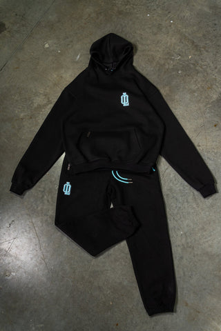 OL SERIES HOODIE - PITCH BLACK FT. ARCTIC BLUE - On Lock Apparel XS HOODIES