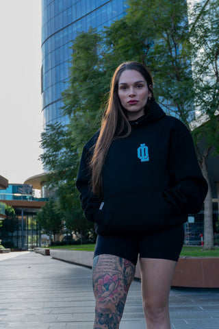 OL SERIES HOODIE - PITCH BLACK FT. ARCTIC BLUE - On Lock Apparel XS HOODIES