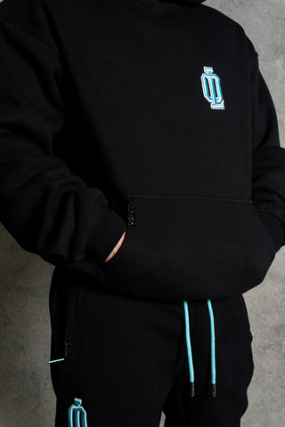 OL SERIES HOODIE - PITCH BLACK FT. ARCTIC BLUE - On Lock Apparel XS HOODIES