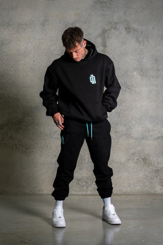OL SERIES HOODIE - PITCH BLACK FT. ARCTIC BLUE - On Lock Apparel XS HOODIES