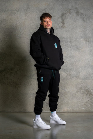 OL SERIES HOODIE - PITCH BLACK FT. ARCTIC BLUE - On Lock Apparel XS HOODIES