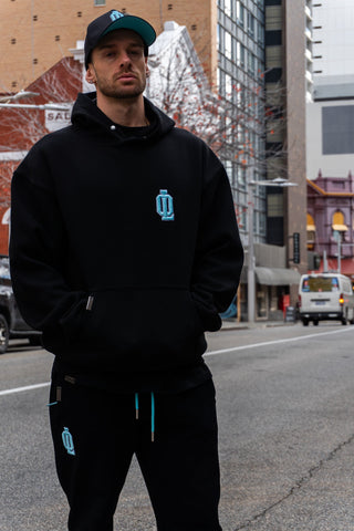 OL SERIES HOODIE - PITCH BLACK FT. ARCTIC BLUE - On Lock Apparel XS HOODIES