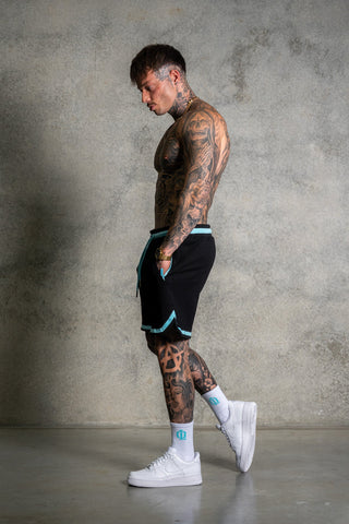 OL SERIES SHORTS - PITCH BLACK FT. ARCTIC BLUE - On Lock Apparel XS SHORTS