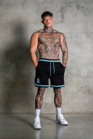 OL SERIES SHORTS - PITCH BLACK FT. ARCTIC BLUE - On Lock Apparel XS SHORTS