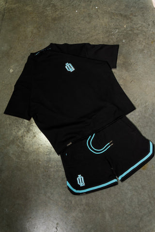OL SERIES SHORTS - PITCH BLACK FT. ARCTIC BLUE - On Lock Apparel XS SHORTS