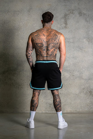 OL SERIES SHORTS - PITCH BLACK FT. ARCTIC BLUE - On Lock Apparel XS SHORTS
