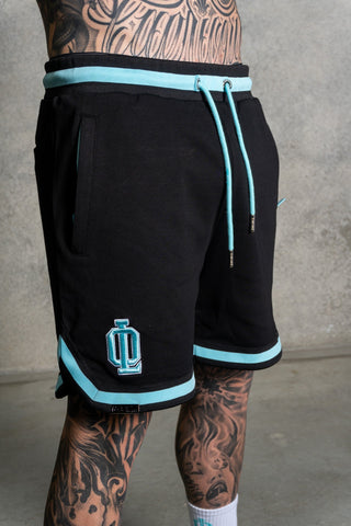 OL SERIES SHORTS - PITCH BLACK FT. ARCTIC BLUE - On Lock Apparel XS SHORTS
