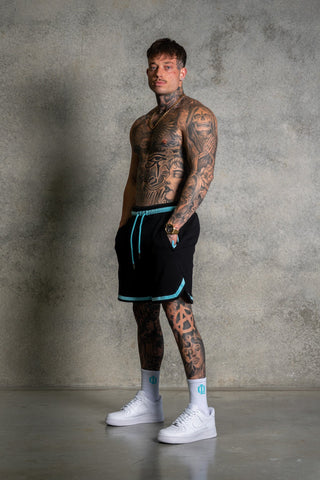 OL SERIES SHORTS - PITCH BLACK FT. ARCTIC BLUE - On Lock Apparel XS SHORTS