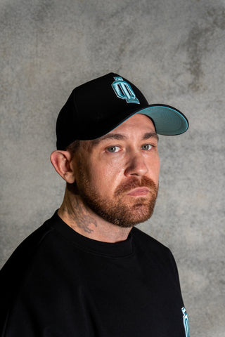 OL SERIES STRAP BACK - PITCH BLACK FT. ARCTIC BLUE - On Lock Apparel Default Title HEADWEAR