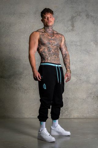 OL SERIES SWEATPANTS - PITCH BLACK FT. ARCTIC BLUE - On Lock Apparel XS SWEATPANTS