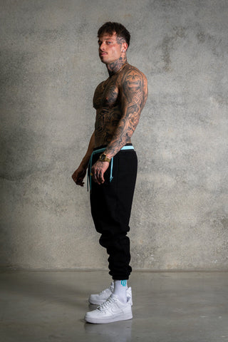OL SERIES SWEATPANTS - PITCH BLACK FT. ARCTIC BLUE - On Lock Apparel XS SWEATPANTS
