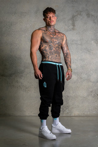 OL SERIES SWEATPANTS - PITCH BLACK FT. ARCTIC BLUE - On Lock Apparel XS SWEATPANTS