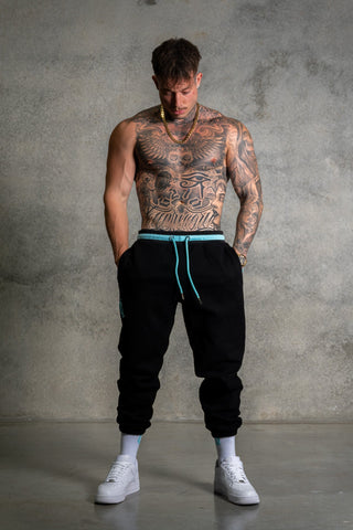 OL SERIES SWEATPANTS - PITCH BLACK FT. ARCTIC BLUE - On Lock Apparel XS SWEATPANTS