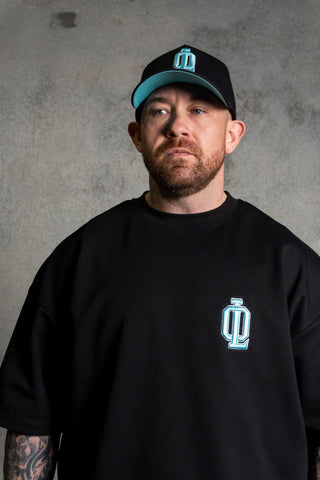 OL SERIES TEE - PITCH BLACK FT. ARCTIC BLUE - On Lock Apparel XS TEES
