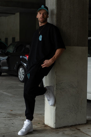 OL SERIES TEE - PITCH BLACK FT. ARCTIC BLUE - On Lock Apparel XS TEES