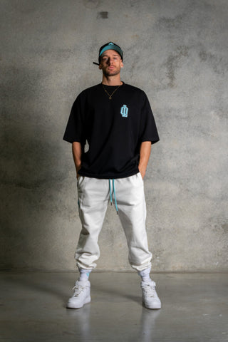 OL SERIES TEE - PITCH BLACK FT. ARCTIC BLUE - On Lock Apparel XS TEES