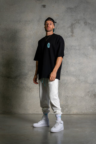 OL SERIES TEE - PITCH BLACK FT. ARCTIC BLUE - On Lock Apparel XS TEES