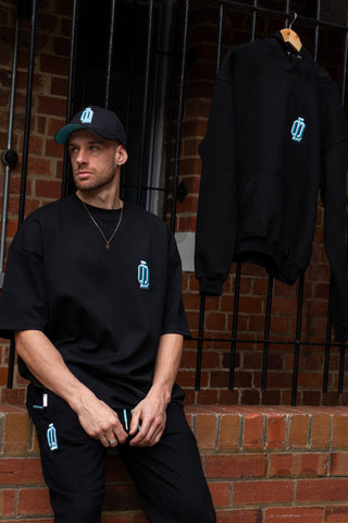 OL SERIES TEE - PITCH BLACK FT. ARCTIC BLUE - On Lock Apparel XS TEES