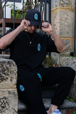 OL SERIES TEE - PITCH BLACK FT. ARCTIC BLUE - On Lock Apparel XS TEES