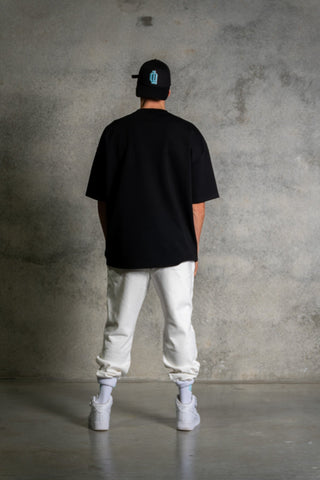 OL SERIES TEE - PITCH BLACK FT. ARCTIC BLUE - On Lock Apparel XS TEES