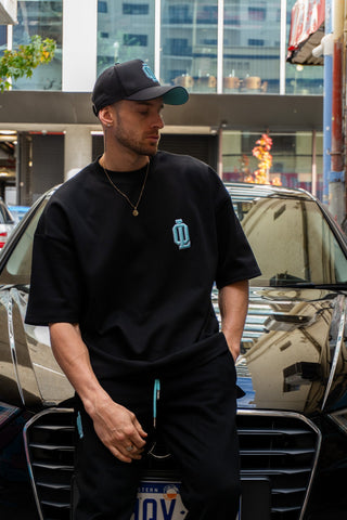 OL SERIES TEE - PITCH BLACK FT. ARCTIC BLUE - On Lock Apparel XS TEES