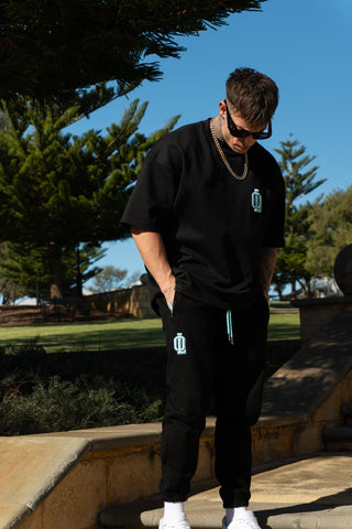 OL SERIES TEE - PITCH BLACK FT. ARCTIC BLUE - On Lock Apparel XS TEES