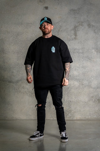 OL SERIES TEE - PITCH BLACK FT. ARCTIC BLUE - On Lock Apparel XS TEES