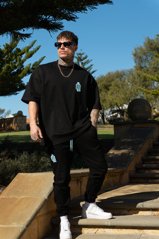OL SERIES TEE - PITCH BLACK FT. ARCTIC BLUE - On Lock Apparel XS TEES