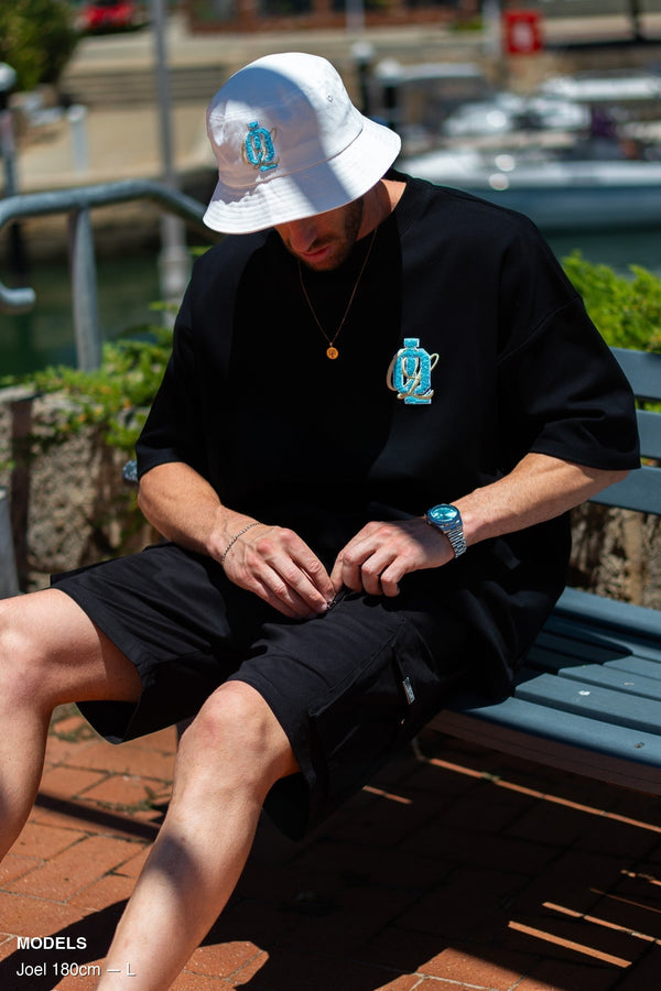 OL SERIES TEE - PITCH BLACK FT. ARCTIC BLUE
