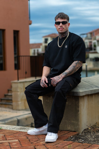 INITIAL TEE - BLACK FT. CREAM