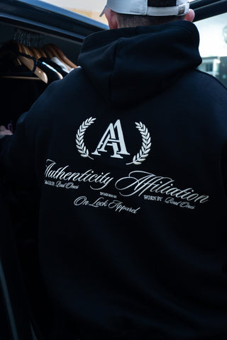 AUTHENTICITY AFFILIATION HOODIE - PITCH BLACK - On Lock Apparel XS HOODIES