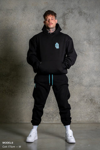 OL SERIES HOODIE - PITCH BLACK FT. ARCTIC BLUE