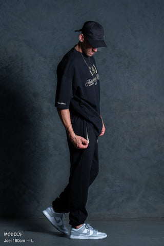 INITIAL TRACKPANTS - BLACK FT. CREAM