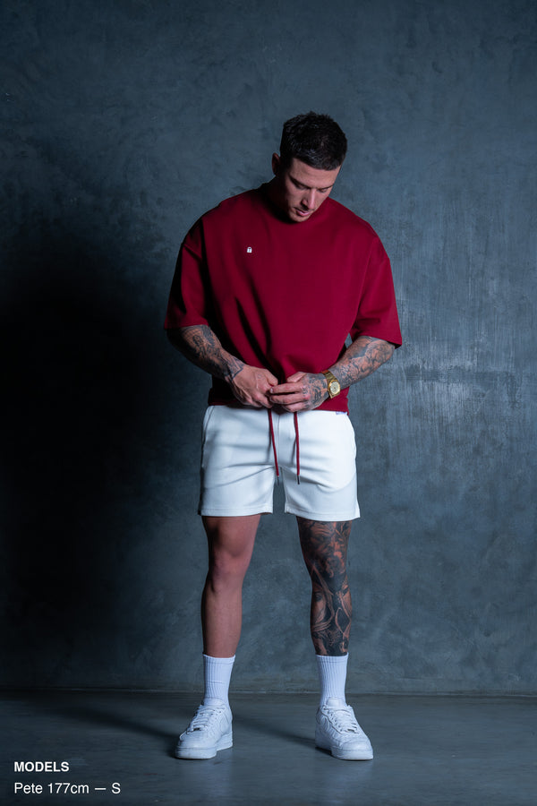 LIL LOCK SHORTS - SOFT WHITE ft. BLOOD RED