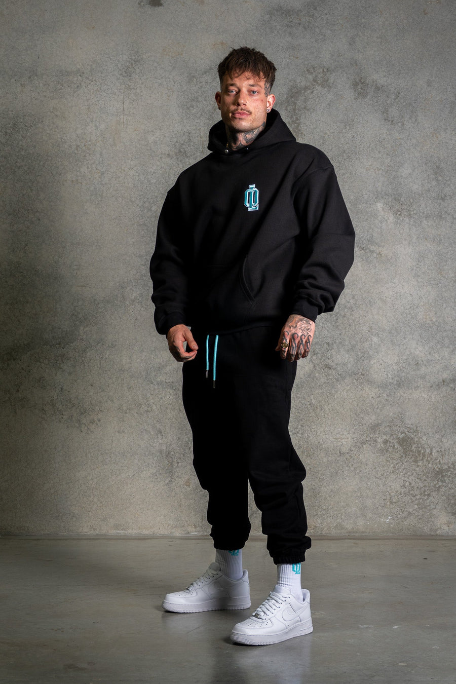 OL SERIES HOODIE - PITCH BLACK FT. ARCTIC BLUE - On Lock Apparel XS HOODIES