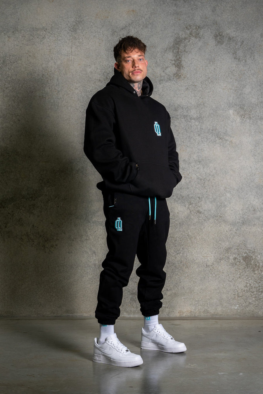 OL SERIES HOODIE - PITCH BLACK FT. ARCTIC BLUE - On Lock Apparel XS HOODIES