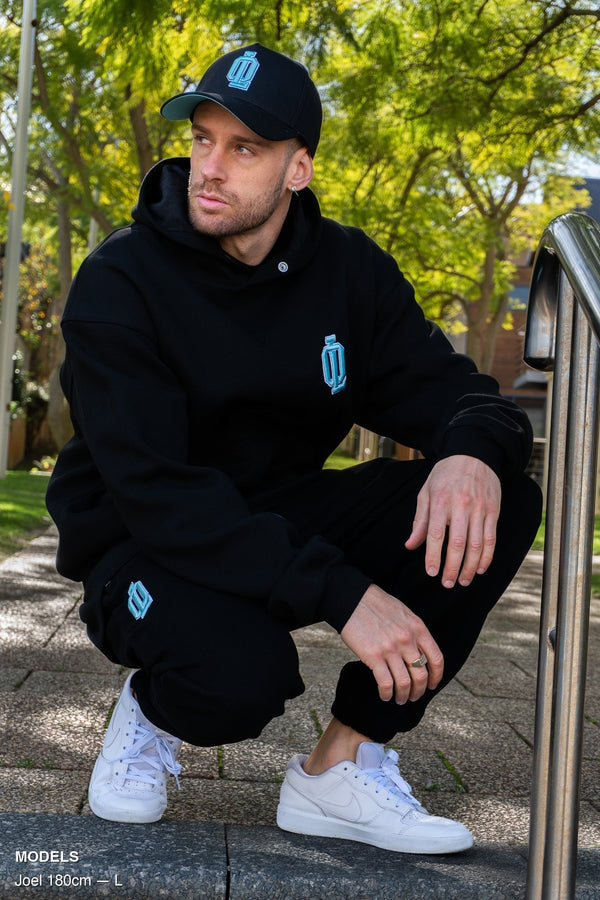 OL SERIES HOODIE - PITCH BLACK FT. ARCTIC BLUE