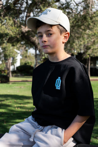OL SERIES KIDS TEE - PITCH BLACK FT. ARCTIC BLUE - On Lock Apparel 6 TEES