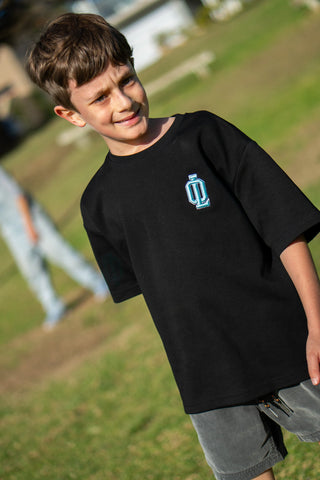 OL SERIES KIDS TEE - PITCH BLACK FT. ARCTIC BLUE - On Lock Apparel 6 TEES