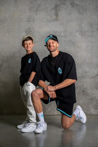 OL SERIES KIDS TEE - PITCH BLACK FT. ARCTIC BLUE - On Lock Apparel 6 TEES