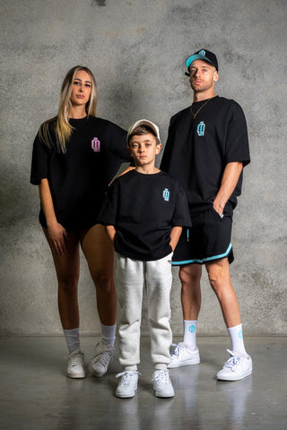 OL SERIES KIDS TEE - PITCH BLACK FT. ARCTIC BLUE - On Lock Apparel 6 TEES