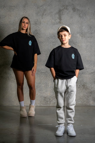 OL SERIES KIDS TEE - PITCH BLACK FT. ARCTIC BLUE - On Lock Apparel 6 TEES