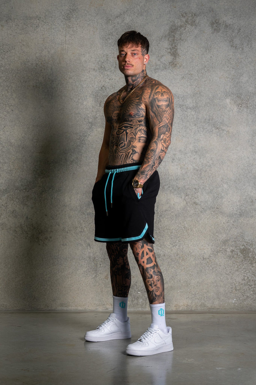 OL SERIES SHORTS - PITCH BLACK FT. ARCTIC BLUE - On Lock Apparel XS SHORTS