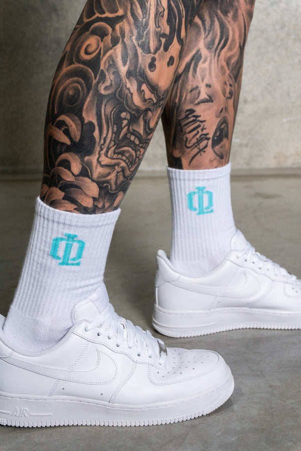 OL SERIES SOCKS - WHITE FT. ARCTIC BLUE